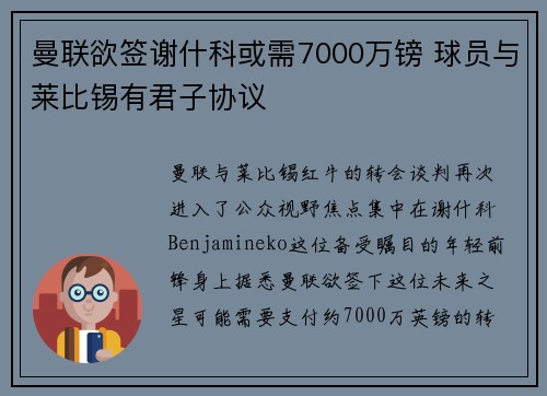 曼联欲签谢什科或需7000万镑 球员与莱比锡有君子协议