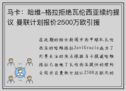马卡：哈维-格拉拒绝瓦伦西亚续约提议 曼联计划报价2500万欧引援