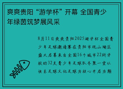 爽爽贵阳 “游学杯” 开幕 全国青少年绿茵筑梦展风采