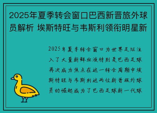 2025年夏季转会窗口巴西新晋旅外球员解析 埃斯特旺与韦斯利领衔明星新秀